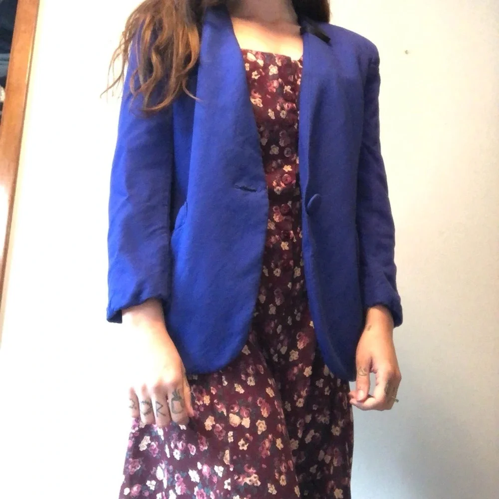 Christian Dior vintage large button blazer purple blue cropped sleeve